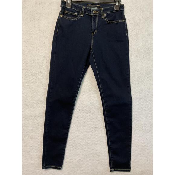 Michael Kors Jeans Womens 4 Dark Wash Skinny Stretch Denim Five Pocket MK Logo - Picture 1 of 11